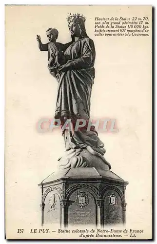 Cartes postales Le Puy Statue Colossale De Notre Dame De France D'Apres Bonnassieux
