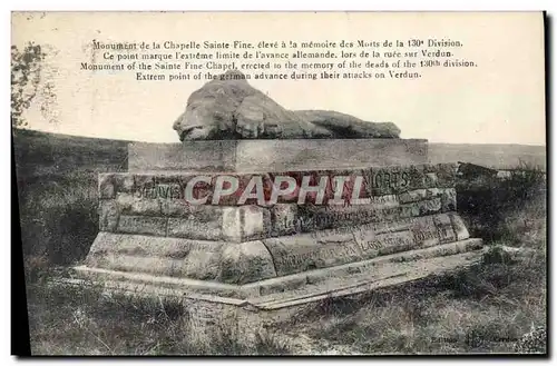 Cartes postales Monument de la Chapelle Sainte Fine Lion Militaria