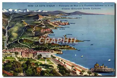 Cartes postales La Cote D&#39Azur Panorama de Nice a la Frontiere Italienne vu a Vol d&#39Oiseau Excursion Grand