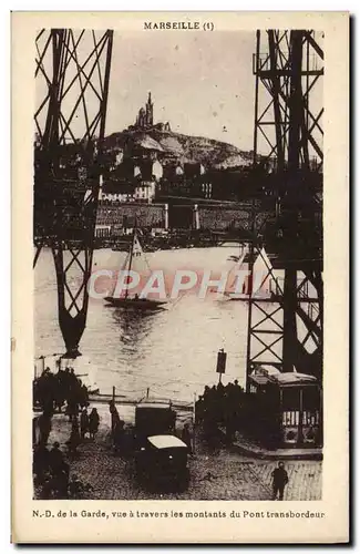 Cartes postales Marseille Notre Dame de la Garde Vue a travers les montants du pont transbordeur