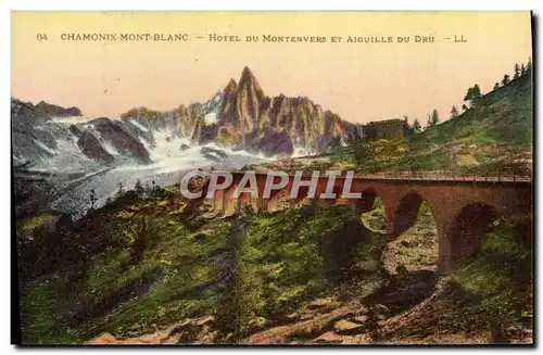 Cartes postales Chamonix Mont Blanc Hotel Du Montenvers et aiguille du Dru