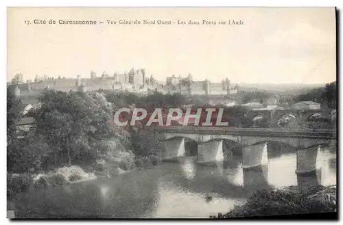 Cartes postales Cite de Carcassonne Vue Generale Nord Ouest Les Deux ponts sur l&#39Aude