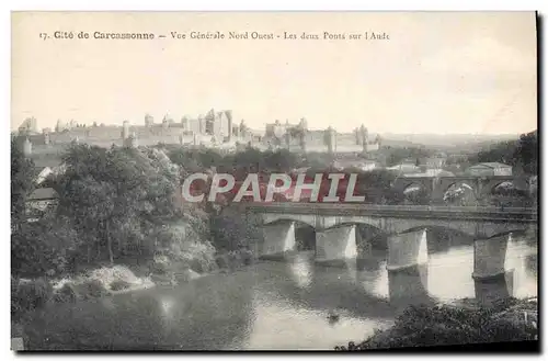 Cartes postales Cite de Carcassonne Vue Generale Nord Ouest Les Deux ponts sur l'Aude