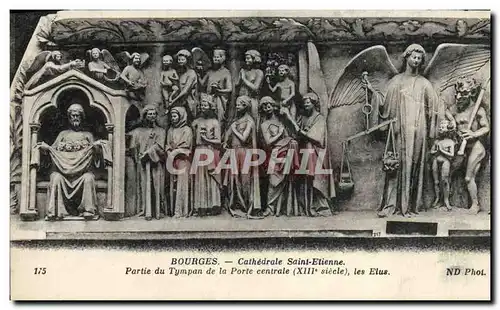 Cartes postales Cathedrale de Bourges Saint Etienne Partie du tympan de la porte centrale Les Elus Diable