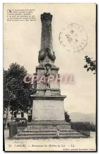 Cartes postales Cahors Monument des mobiles du Lot Militaria