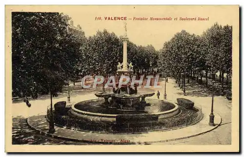 Cartes postales Valence Fontaine Monumentale Et Boulevard Bancel
