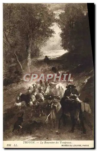 Cartes postales Troyon La Rencontre Des Troupeaux Vaches Chien Musee du Louvre Paris