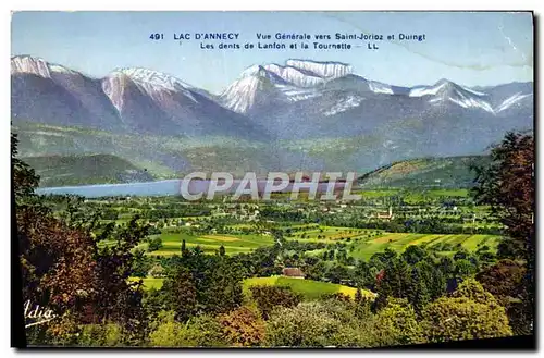 Cartes postales Lac D&#39Annecy Vue Generale Vers Saint Jorioz Et Duingt Les dents de Lanfon et la Tournette