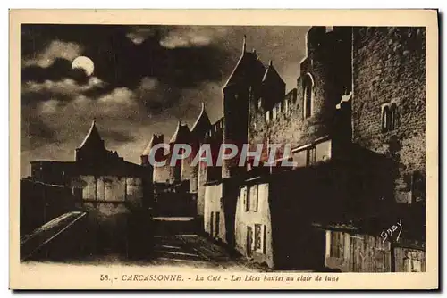 Cartes postales Carcassonne La Cite Les Lices Hautes au Clair de lune