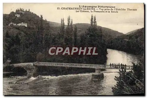 Cartes postales L&#39Auvergne Chateauneuf les Bains Vue Prise de L&#39Hotel des thermes Le chateau la passerelle