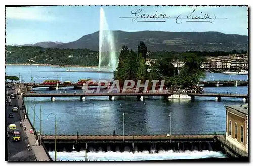 Moderne Karte Geneve Le Rhone les ponts et les jets d&#39eau