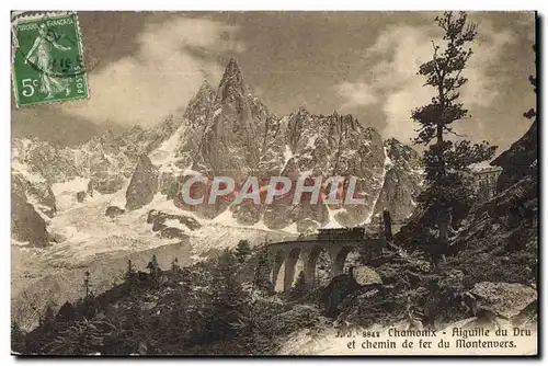 Cartes postales Chamonix Aiguille du Dru et Chemin de Fer du Montenvers