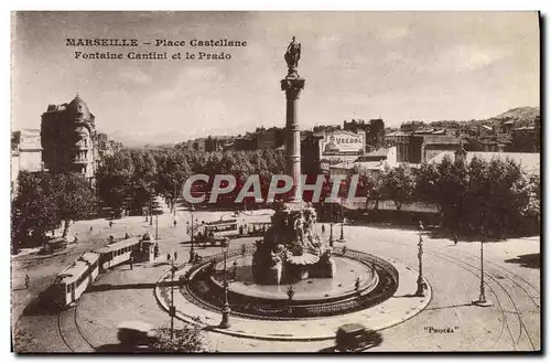 Cartes postales Marseille Place Castellane Fontaine Cantini Et Le Prado Tramway