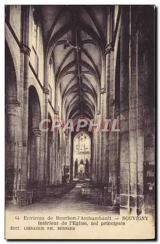 Cartes postales Environs De Bourbon I&#39Archambault Souvigny Interieur de l&#39eglise Nef principale