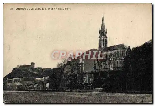 Cartes postales Lourdes La basilique et le chateau fort