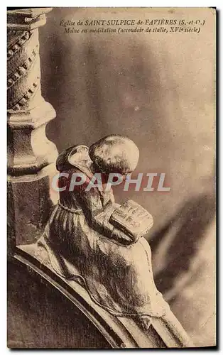 Cartes postales Eglise de Saint Sulpice de Favieres Moine en meditation Accoudoir de stalle