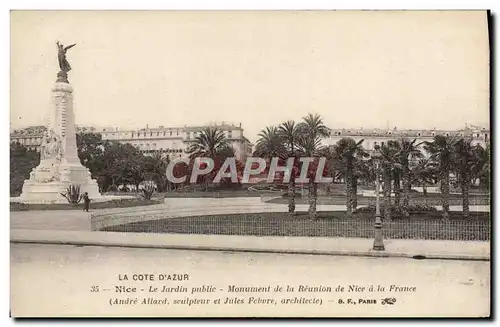 Ansichtskarte AK Nice Le Jardin Public Monument de la Reunion de Nice a la France