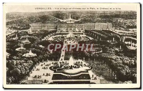 Cartes postales Veersailles Vue Prise Vol d&#39oiseau sur le Parc le chateau et la ville