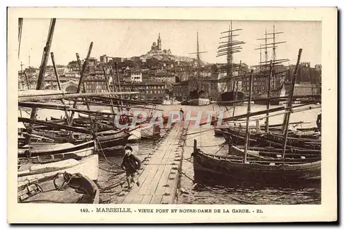 Cartes postales Marseille Vieux Port Et Notre Dame De La Garde Bateaux