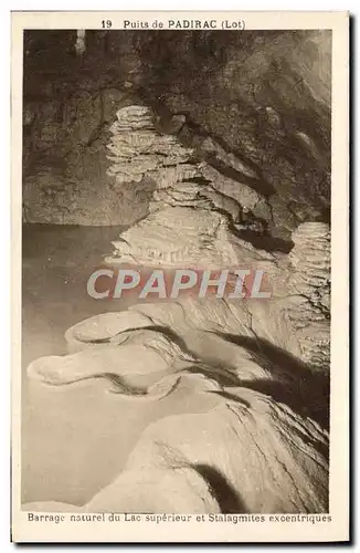 Cartes postales Puits de Padirac Barrage naturel du lac superieur et stalagmites excentriques