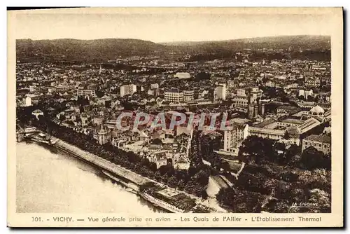 Cartes postales Vichy Vue Generale Prise En Avion Les quais de l&#39Allier Etablissement thermal