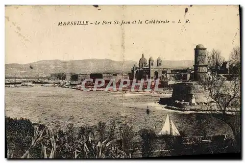 Cartes postales Marseille Le Fort St Jean Et La Cathedrale