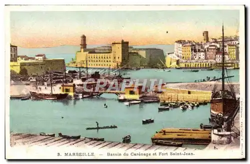 Cartes postales Marseille Bassin Du Carenage Et Fort Saitn Jean Bateaux