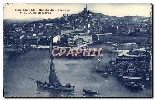 Cartes postales Marseille Bassin Du Carenage et ND de la Garde Bateaux