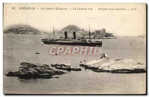 Cartes postales Marseille Les Ilettes D&#39Endounie Le Chateau d&#39If Arrivee d&#39un courrier Bateau