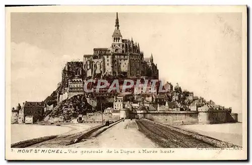 Cartes postales Le Mont St Michel Vue Generale De La Digue a maree haute