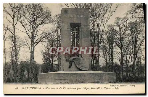 Cartes postales Rethondes Monument De I'Armistice Par Edgar Brandt a Paris Militaria