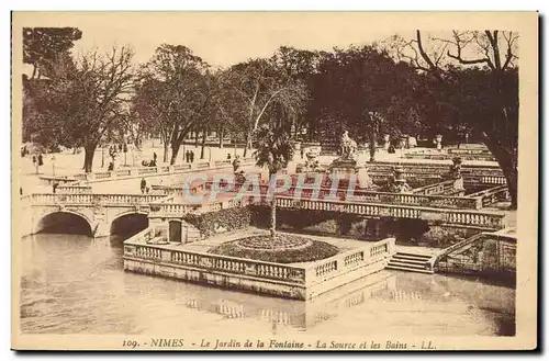 Cartes postales Nimes Le Jardin De La Fontaine La Source Et Les Bains