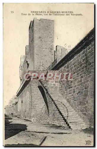 Cartes postales Remparts D'Aigues Mortes Tour de la reine vue de l'interieur des remparts