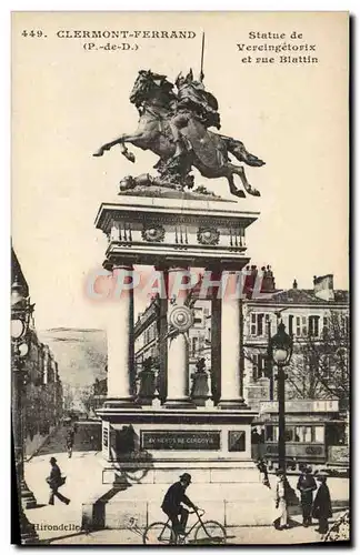 Cartes postales Clermont Ferrand Statue De Vercingetorix Et rue Blattin Tramway