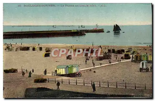 Cartes postales Boulogne Sur Mer La Plage Et Les Jetees