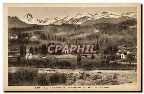 Cartes postales Pau Le Gave et les Pyrenees vus de la Plce royale