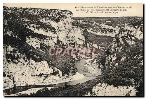 Ansichtskarte AK Sites Pittoresques De I&#39Ardeche Pres Du Chateau de Go Le rocher de Trije surplombant la rivie