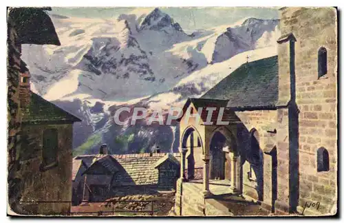 Cartes postales La vieille eglise des terrasses et le glacier de Meije