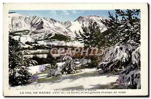 Cartes postales Route de Digne a Seyne Le col de Maure en hiver et ses champs de neige