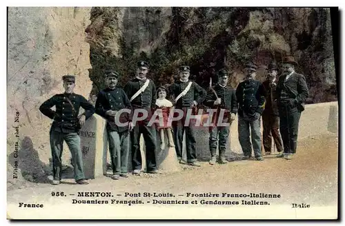 Cartes postales Douanes Douaniers Menton Pont St Louis Frontiere Franco italienne Douaniers francais Gendarmes i