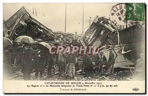 Cartes postales Train Catastrophe de Melun 4 novembre 1913 Le rapide n�2 de Marseille tamponne le Train Poste Tr