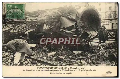 Cartes postales Train Catastrophe de Melun 4 novembre 1913 Le rapide n�2 de Marseille tamponne le Train Poste La