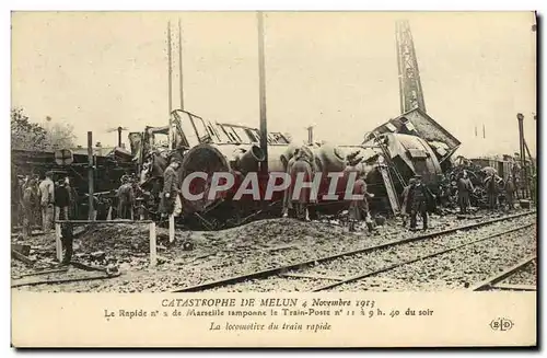 Cartes postales Train Catastrophe de Melun 4 novembre 1913 Le rapide n�2 de Marseille tamponne le Train Poste La