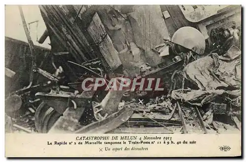 Cartes postales Train Catastrophe de Melun 4 novembre 1913 Le rapide n�2 de Marseille tamponne le Train Poste Un