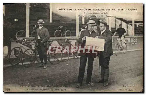 Ansichtskarte AK Velo Cycle Cyclisme Loterie de la maison de retraite des artistes Lyriques Fete sportive des art