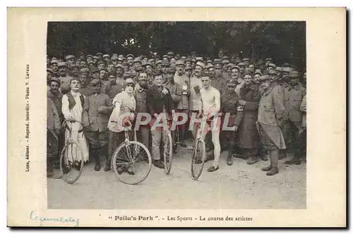 Ansichtskarte AK Velo Cycle Cyclisme Poilu&#39s park Les sports La course des artistes