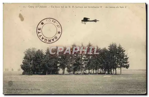 Cartes postales Aviation Avion Camp de Chalons Un beau vol de Latham sur Antoinette IV au dessu s du bois Z