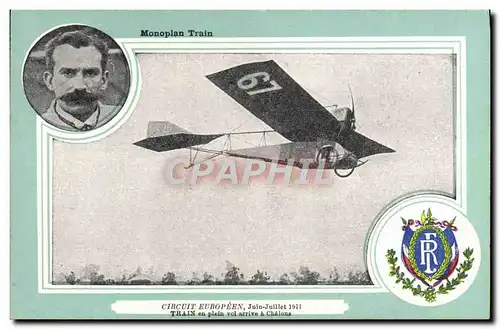 Ansichtskarte AK Aviation Avion Monoplan Train Circuit europeen Juin Juillet 1911 Train en vol arrive a Chalons
