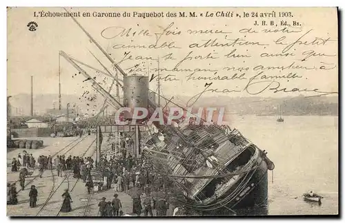 Cartes postales Bateau Bordeaux L&#39echouement en Garonne du paquebot des MM le Chili