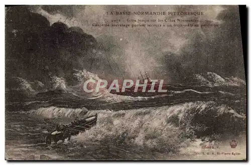 Ansichtskarte AK Bateau Basse Normandie Gros temps sur les cotes normandes Canot de sauvetage
